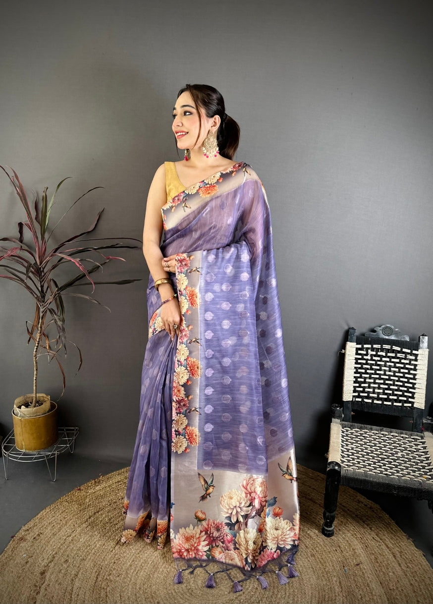 Cotton Blend Saree for Women - Lilac | MLWSHSA9120LVR
