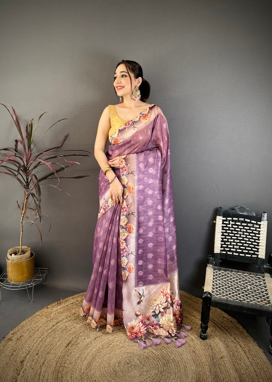 Cotton Blend Saree for Women - Purple | MLWSHSA9122PUP | DesiQlo