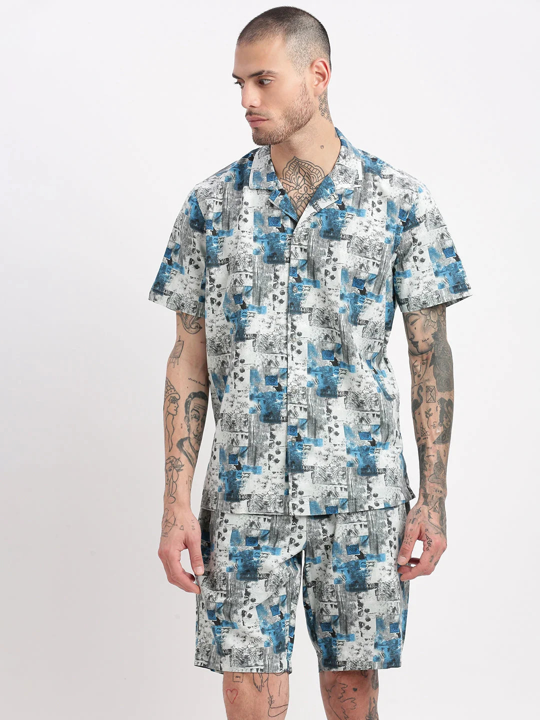 Sea Green Abstract Co Ord Sets Men - Two Piece Sets | Showoff