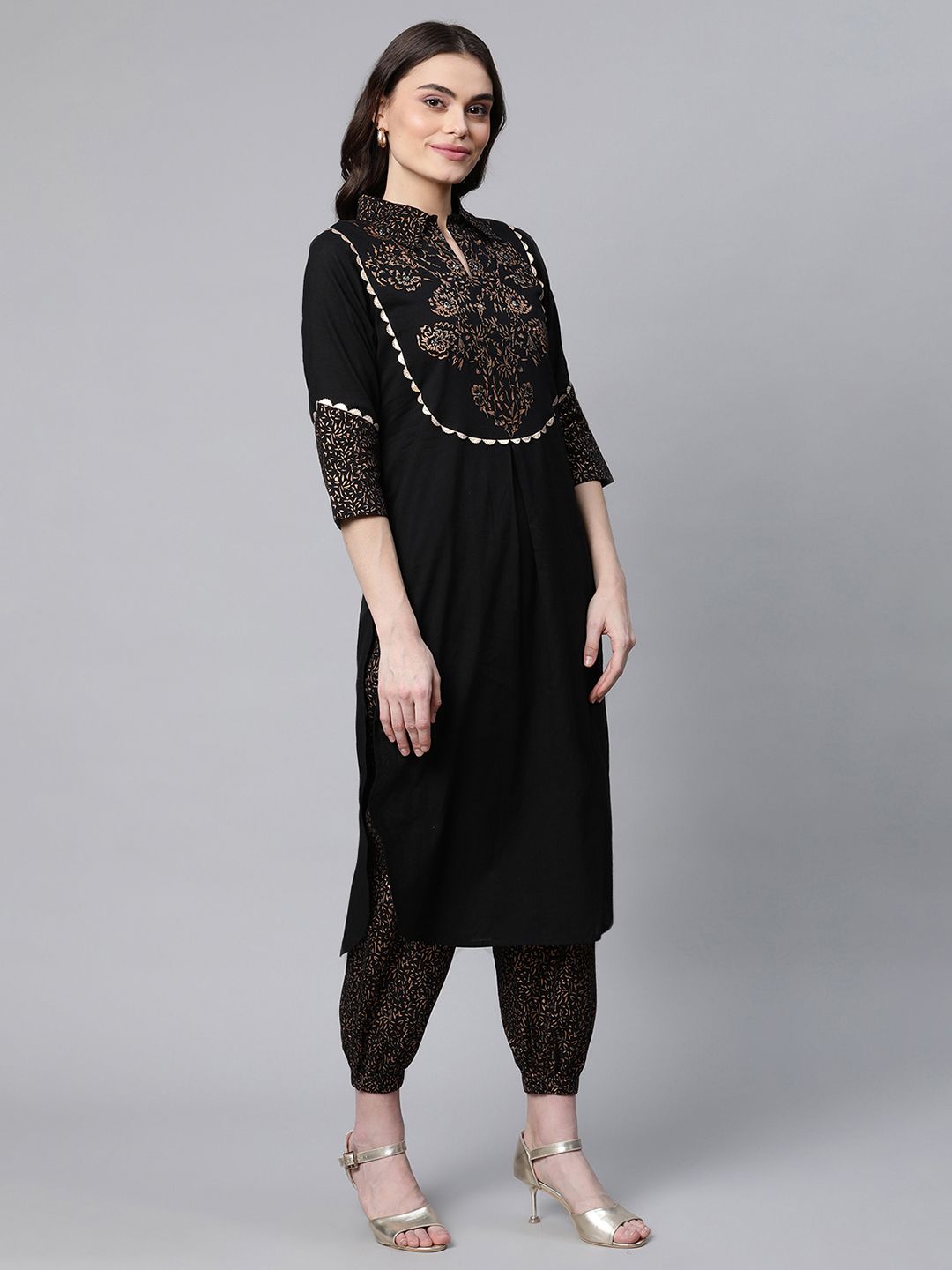 Black Cotton Printed Kurta Pant Set | Women's Kurta Sets