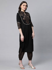 Black Pure Cotton Printed Kurta & Pant Set-AHKUPN-COMBO-511