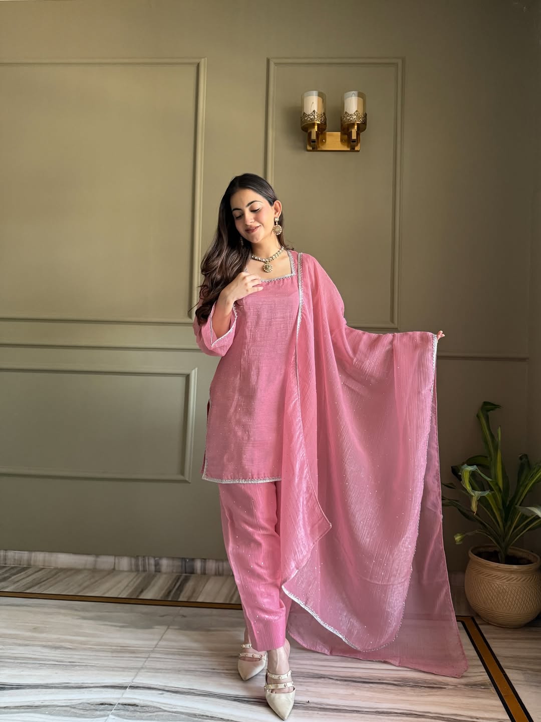 Dupion Silk Kurta Set for Women - Pink | MLWSHKS8908PINK