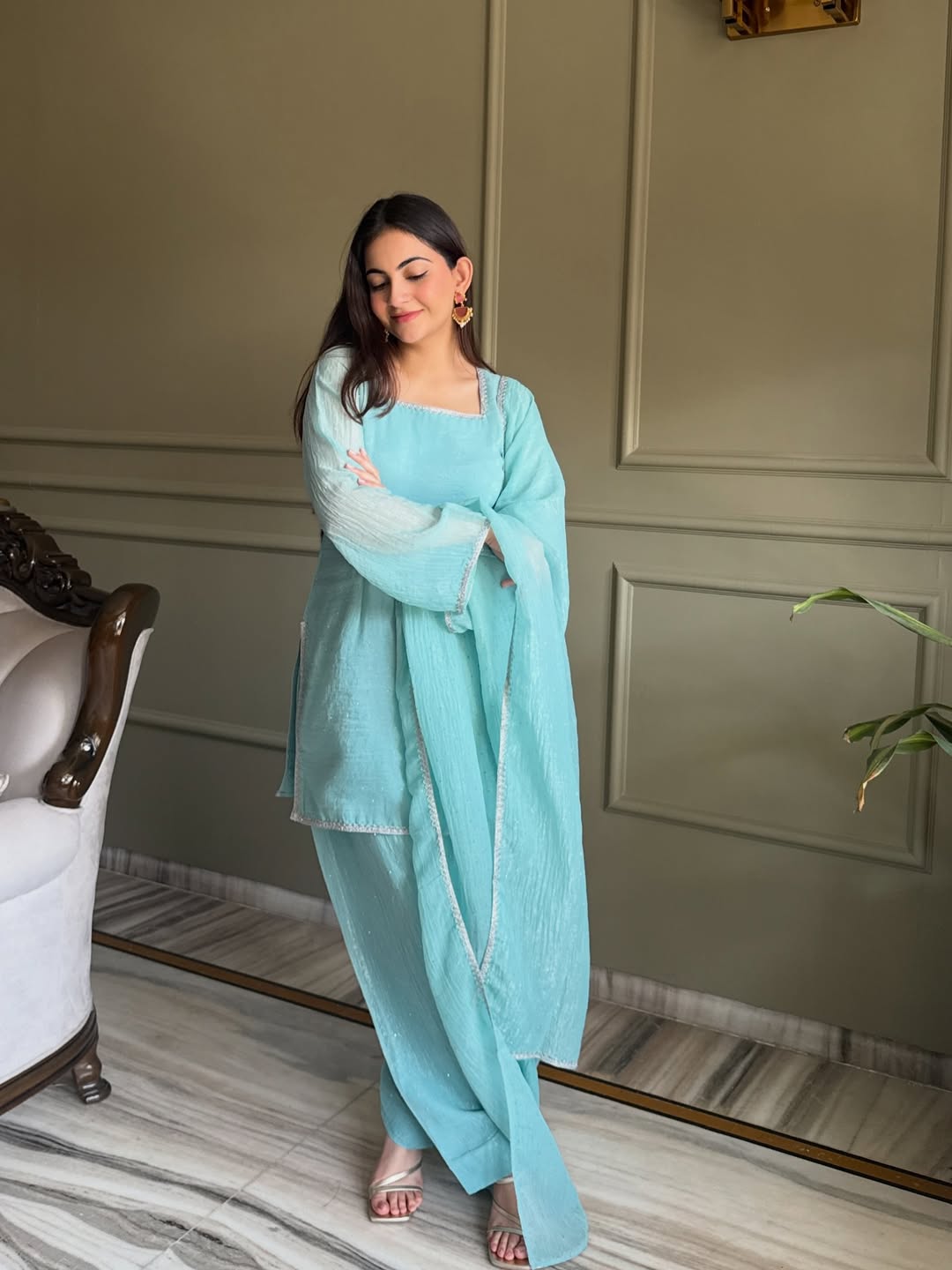 Dupion Silk Kurta Set for Women - Blue | MLWSHKS8910SKB