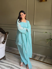 Dupion Silk Kurta Set for Women - Blue | MLWSHKS8910SKB