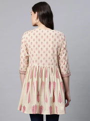 Beige Pure Cotton Printed Tunic-AHTUCOPG-8071