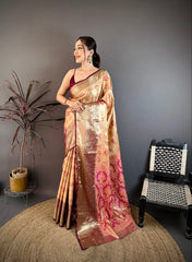 Silk Blend Saree for Women - Beige | MLWSHSA9124BEI
