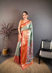 Silk Blend Saree for Women - Green | MLWSHSA9125GRN