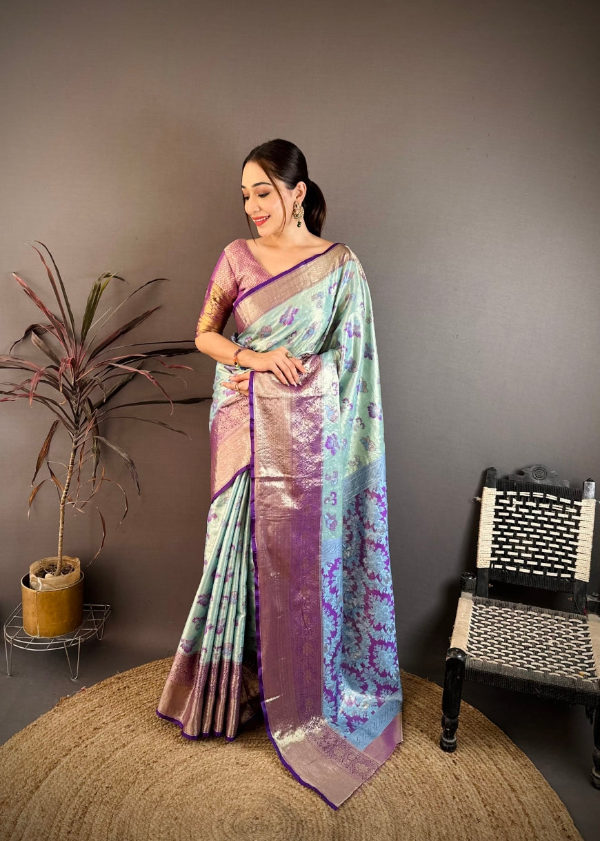 Silk Blend Saree for Women - Blue | MLWSHSA9128BLU