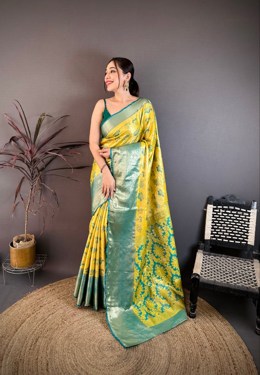 Silk Blend Saree for Women - Yellow | MLWSHSA9129YLW