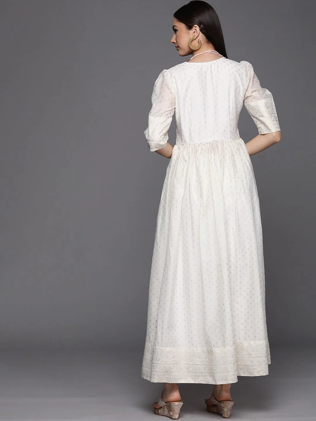 Off White Chanderi Gold Print Dress | Indian Dresses