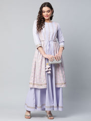 Lavender Crepe Floral Printed Dress-AHDRCRKPGP-902