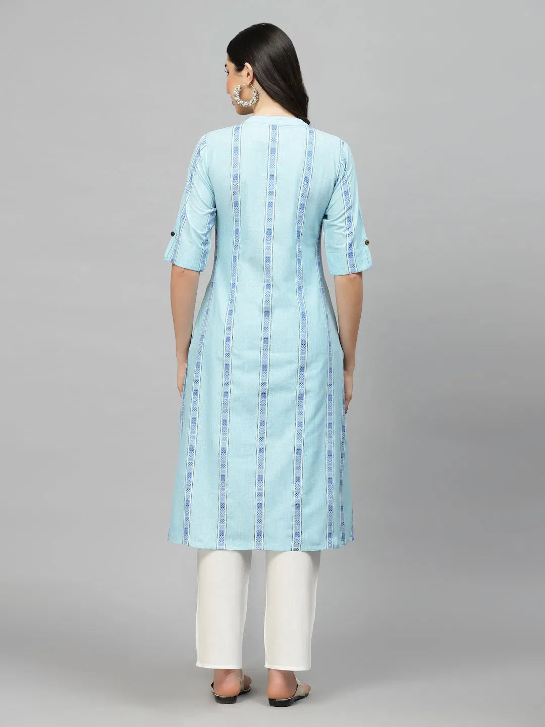 Women's Blue Woven Design A-Line Kurta - Indian Kurti