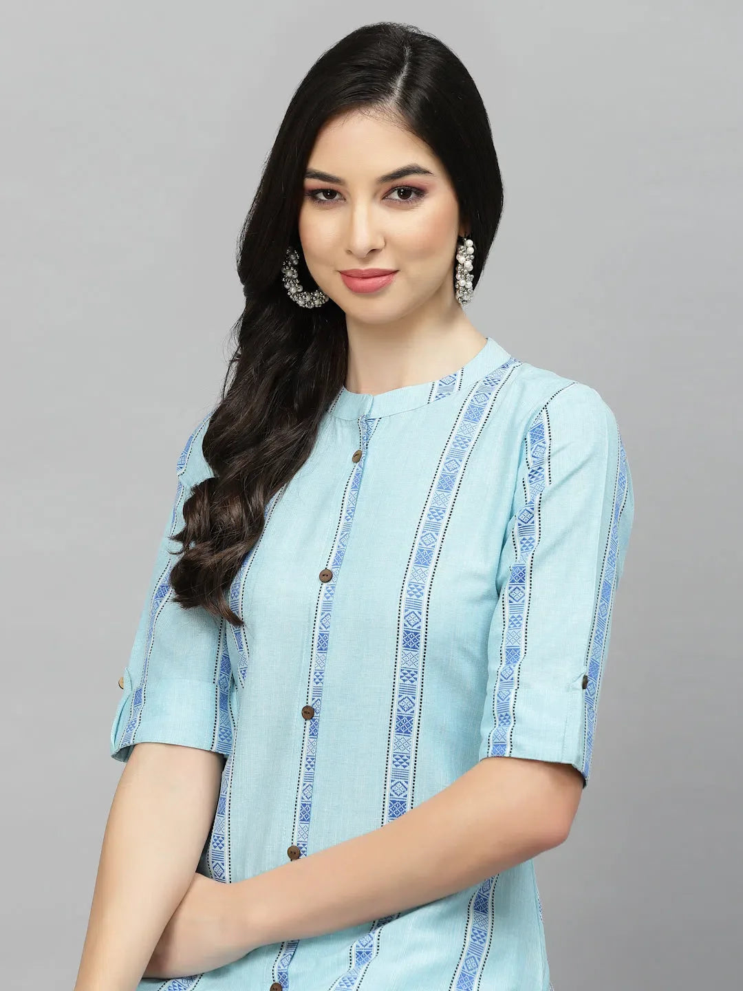 Women's Blue Woven Design A-Line Kurta - Indian Kurti