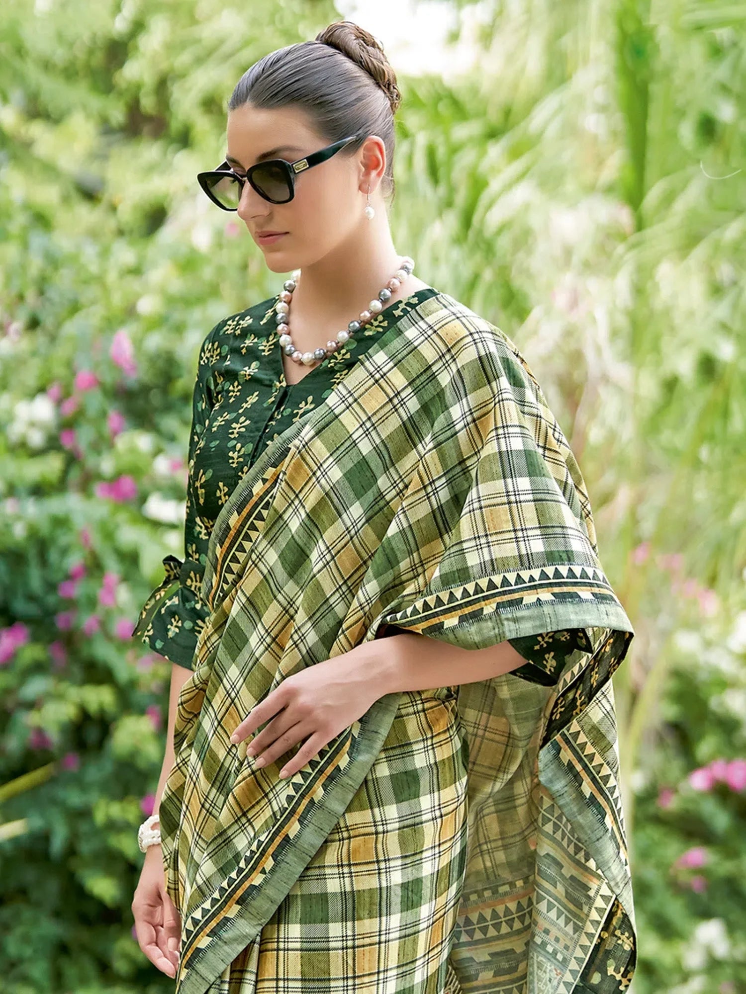 Classic Green Printed Polyester Saree | Premium Designer Sarees India