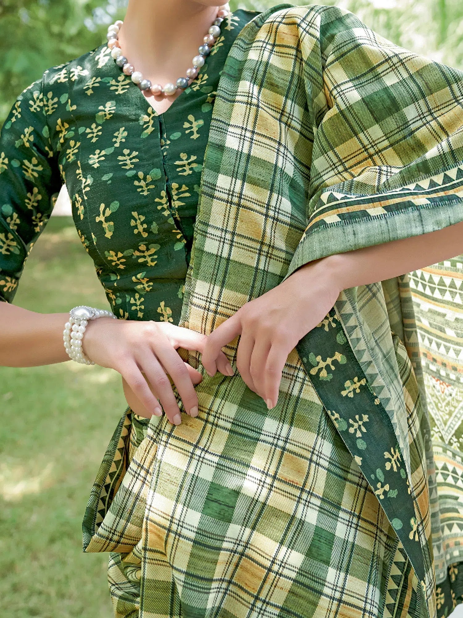 Classic Green Printed Polyester Saree | Premium Designer Sarees India