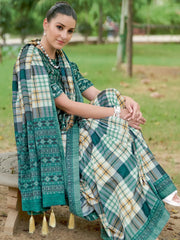 Women's Dola Cream Printed Designer Saree With Blouse Piece-RAJWADI07H