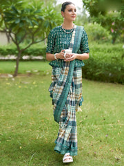 Women's Dola Cream Printed Designer Saree With Blouse Piece-RAJWADI07H