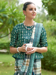 Women's Dola Cream Printed Designer Saree With Blouse Piece-RAJWADI07H