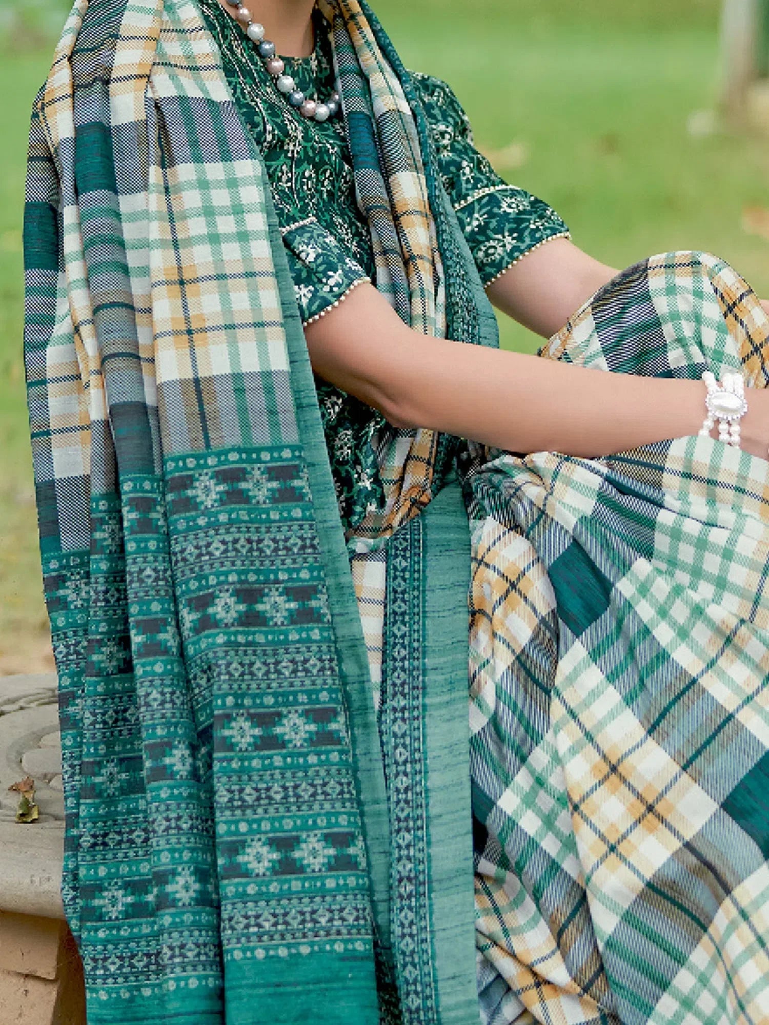 Elegant Off White Printed Polyester Saree | Premium Designer Sarees India