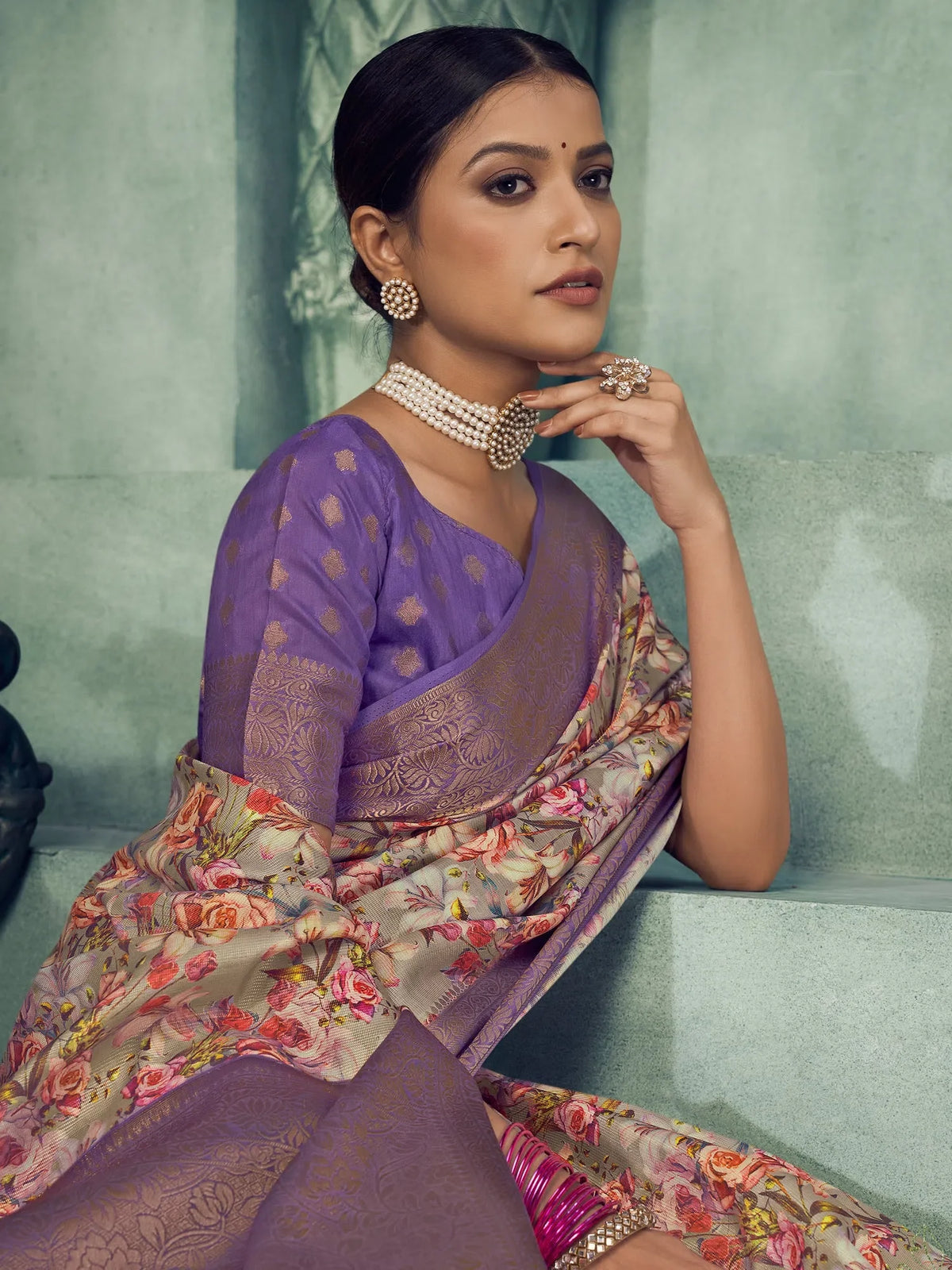Women's Tussar  Grey Digital Print Celebrity Saree With Blouse Piece-NAVYA6806
