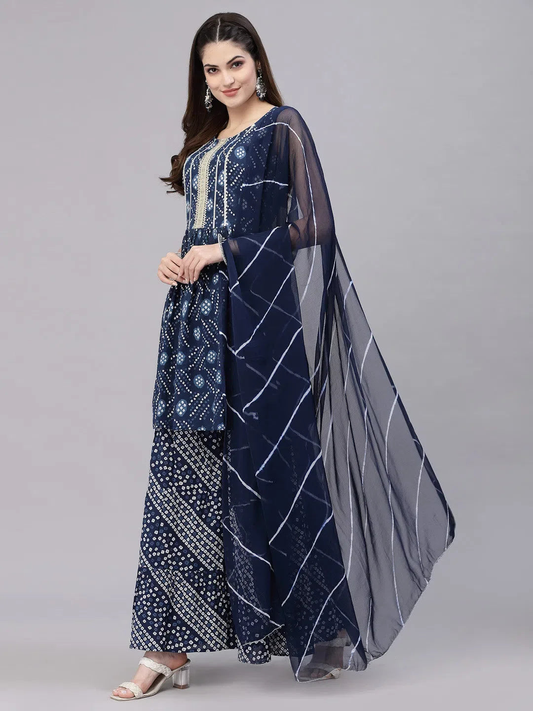 Bandhej Cotton Kurta Sharara Dupatta Set | Sharara Suits