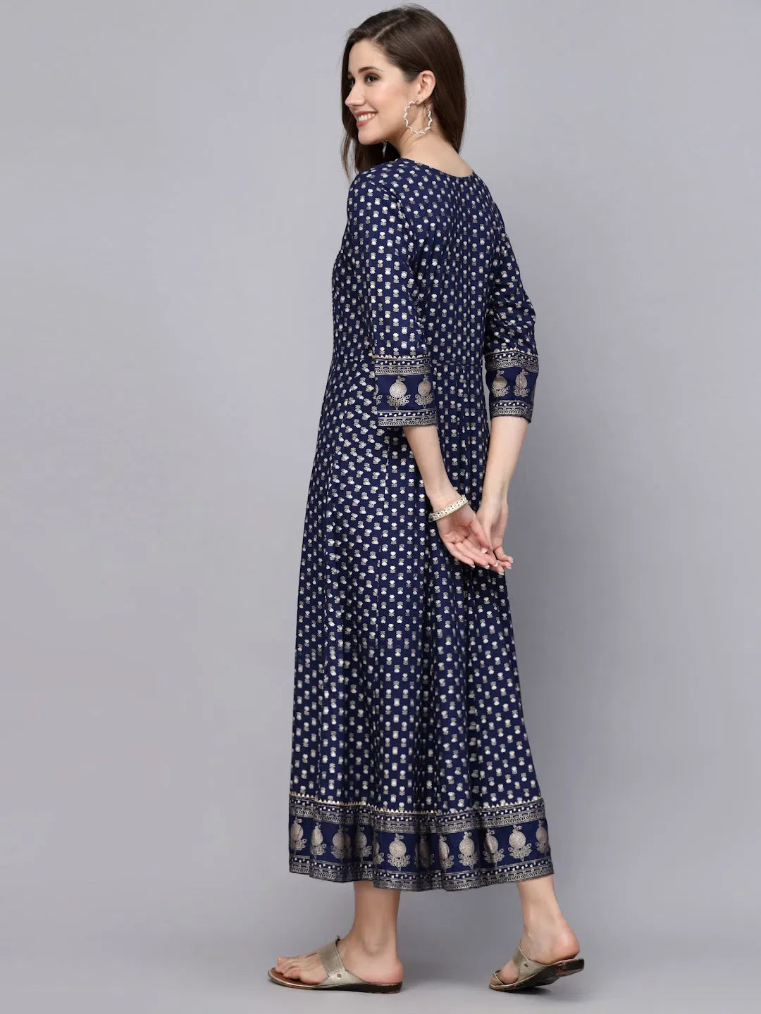 Gold Printed Anarkali Kurta - Women's Rayon Kurti Online Sale