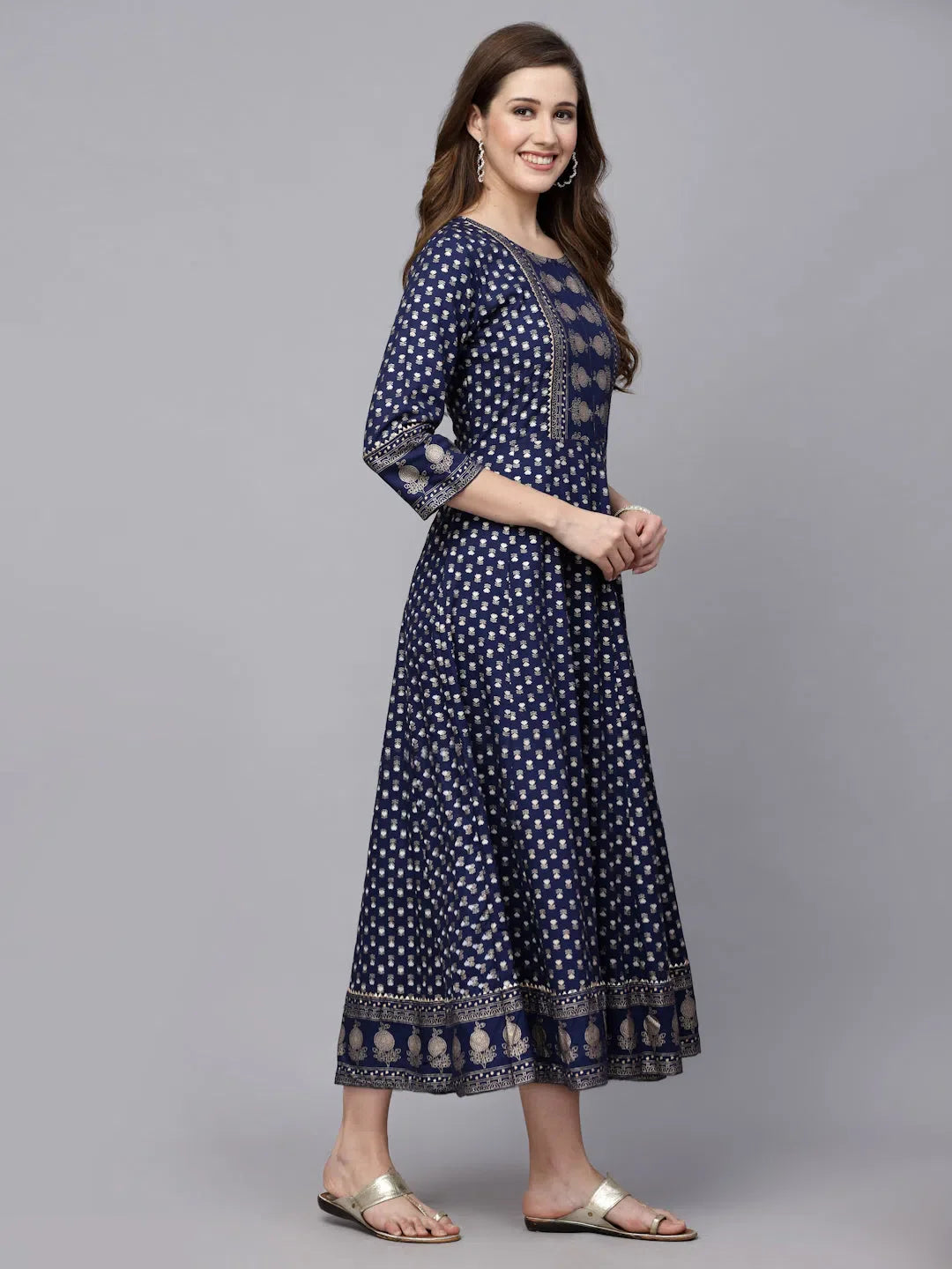 Gold Printed Anarkali Kurta - Women's Rayon Kurti Online Sale