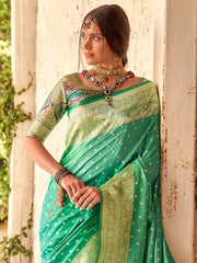 Women's  Blend Sea Green Woven Design Designer Saree With Blouse Piece-NAYRA470005