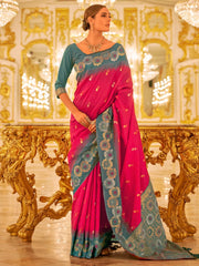 Women's Blend Light Blue Woven Design Designer Saree With Blouse Piece-PATOLA1104