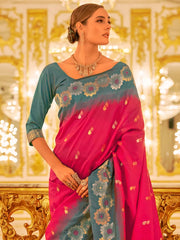 Women's Blend Light Blue Woven Design Designer Saree With Blouse Piece-PATOLA1104