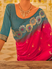 Women's Blend Light Blue Woven Design Designer Saree With Blouse Piece-PATOLA1104