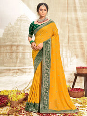 Women's Vichitra Yellow Embellished Designer Saree With Blouse Piece-NISHA1005