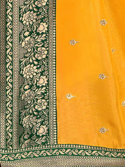 Women's Vichitra Yellow Embellished Designer Saree With Blouse Piece-NISHA1005
