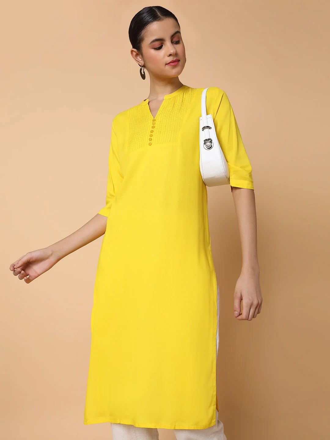 Women's Yellow Solid Cotton Kurta | Indian Kurta Ladies