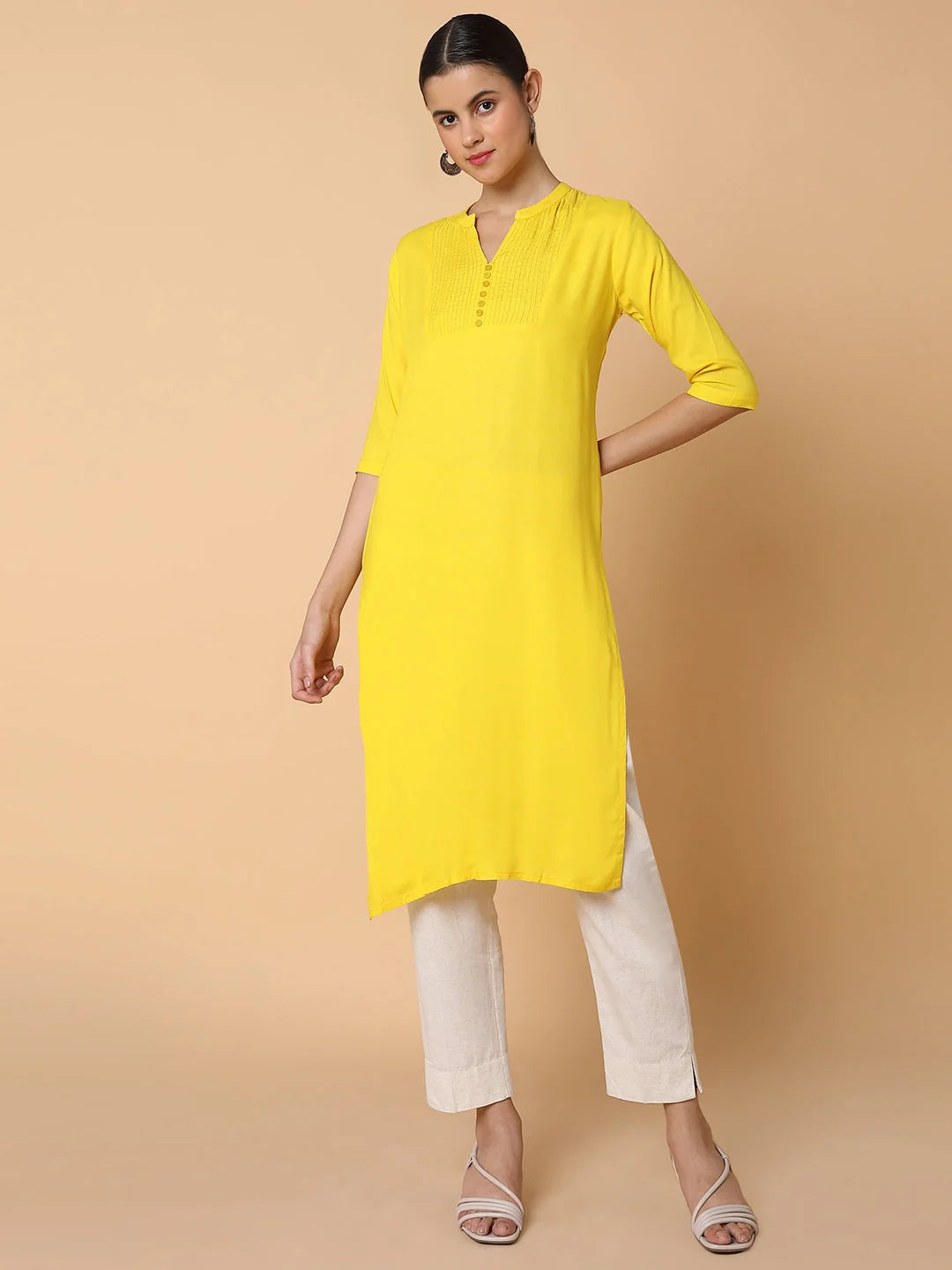 Women's Yellow Solid Cotton Kurta | Indian Kurta Ladies