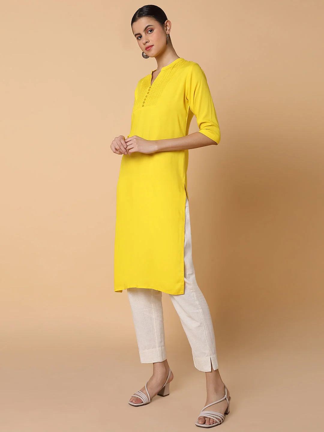 Women's Yellow Solid Cotton Kurta | Indian Kurta Ladies