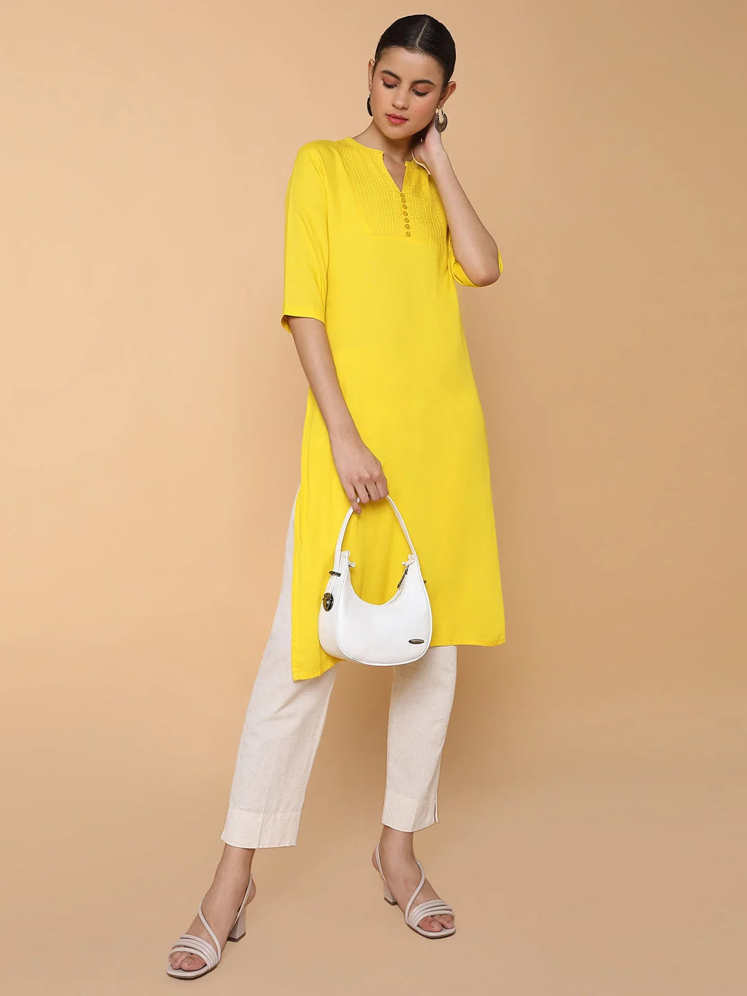 Women's Yellow Solid Cotton Kurta | Indian Kurta Ladies