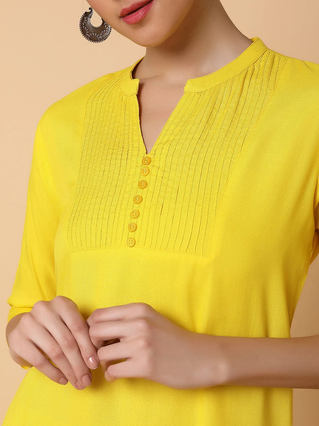 Women's Yellow Solid Cotton Kurta | Indian Kurta Ladies