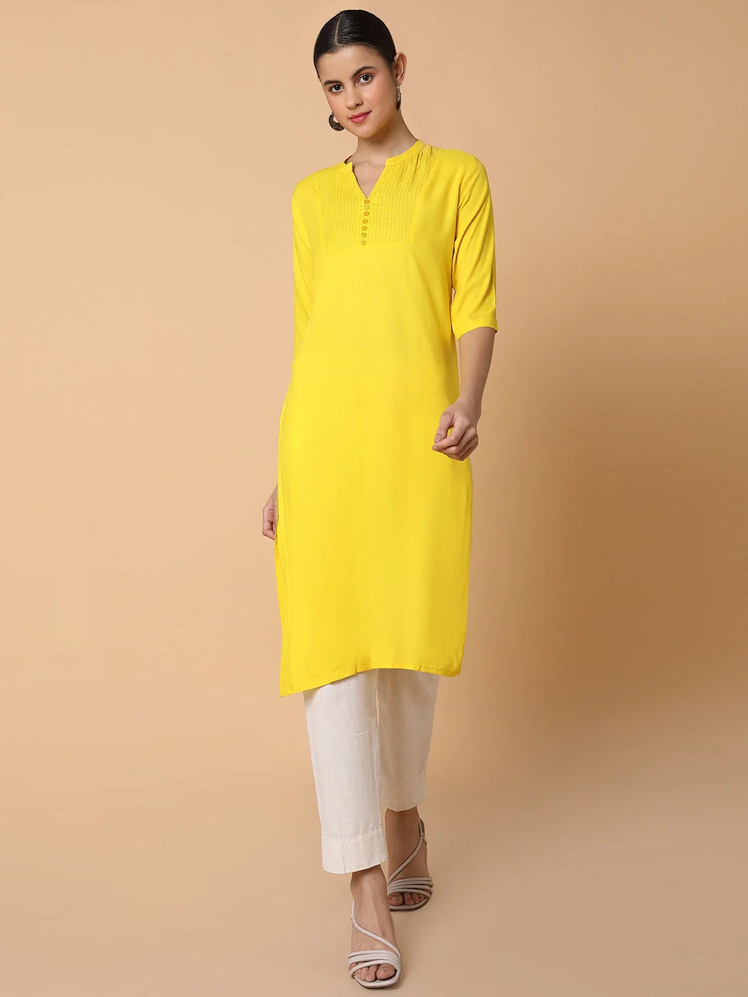 Women's Yellow Solid Cotton Kurta | Indian Kurta Ladies