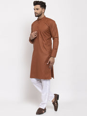 Men's Brown Cotton Solid Kurta Payjama Sets