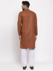 Men's Brown Cotton Solid Kurta Payjama Sets
