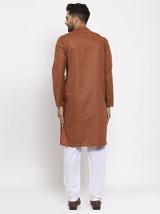 Men's Brown Cotton Solid Kurta Payjama Sets