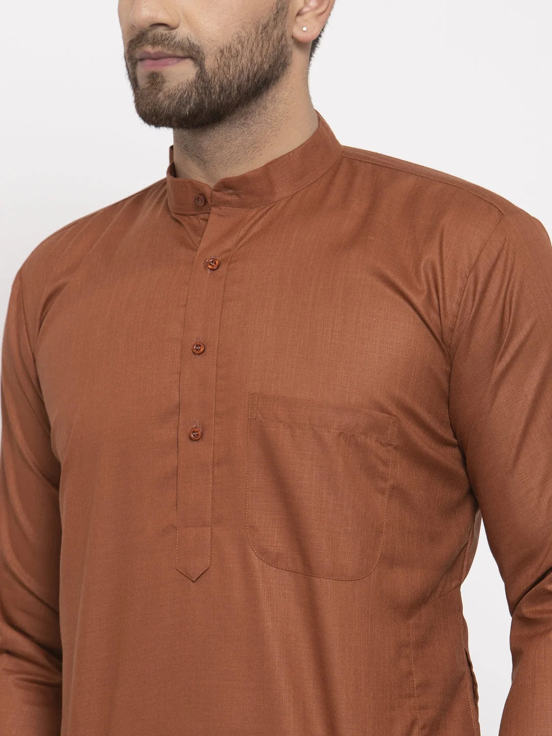 Brown Cotton Solid Kurta Pajama Sets for Men | Pathani Style