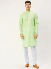 Men's Lime Cotton Solid Kurta Only