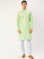 Men's Lime Cotton Solid Kurta Only