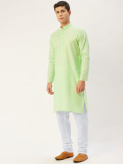 Men's Lime Cotton Solid Kurta Only
