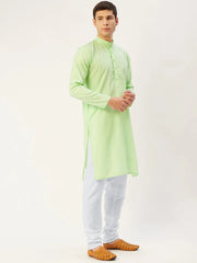 Men's Lime Cotton Solid Kurta Only