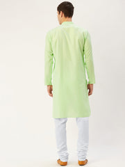 Men's Lime Cotton Solid Kurta Payjama Sets