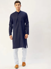 Men's Navy Cotton Solid Kurta Only