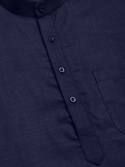 Men's Navy Cotton Solid Kurta Payjama Sets